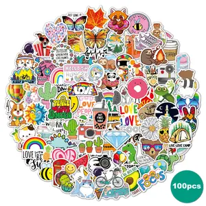 100 PCS 다채로운 VSCO 스티커 팩 귀여운 미적 비닐 스티커 노트북 물병 전화 스티커 청소년 소녀