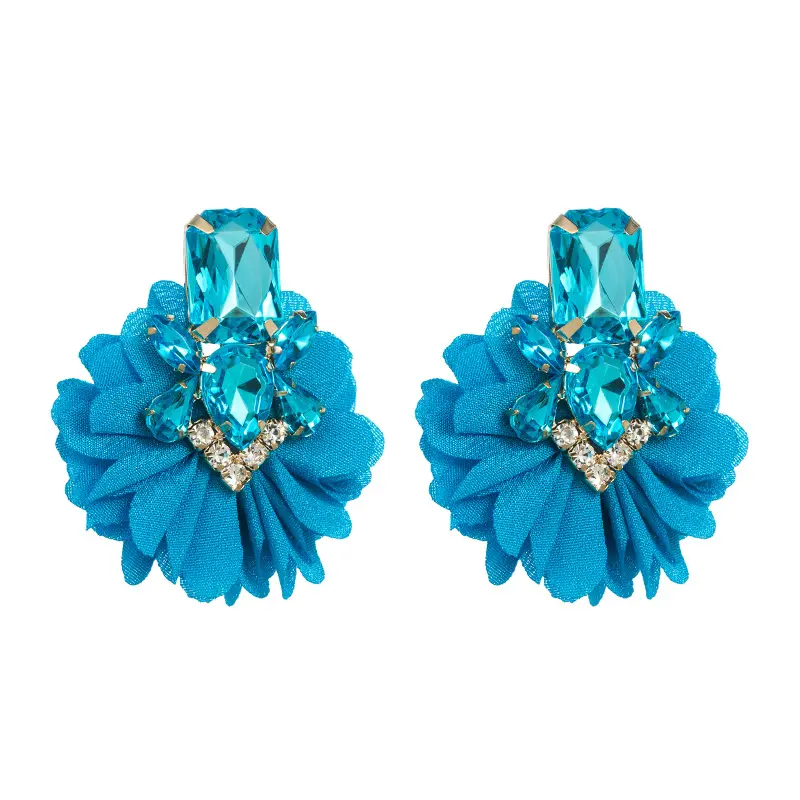 Wholesale Alloy Inlaid Diamond Cloth Art Flower Pendant Female Earrings Women Trend Creative High Quality Women Earrings