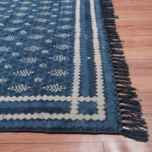 Handwoven Indigo Cotton Dhurrie Rug <b>Block</b> Print Indian Carpet Bohemian Floor Rug Home Decor - Product Image 4