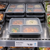 Boîte à lunch à emporter en PP de qualité alimentaire, 4 compartiments, avec couvercle, sans BPA, compatible micro-ondes et réfrigérateur, réutilisable, pour la préparation des repas