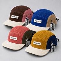 Casquette de camping en velours côtelé bicolore personnalisable, 5 panneaux, vierge, pour le sport, l'extérieur et les loisirs, avec patch logo, fournisseur en gros