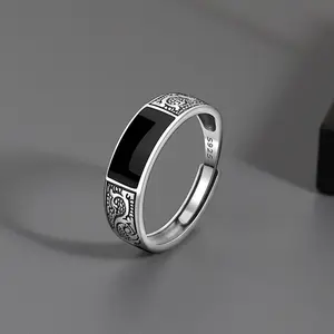 Desain terlaris 2024 cincin perak pria Aloi Retro cincin Hop naga perak untuk pria