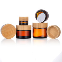 Pot en verre ambré hermétique et opaque de 5g, 15g, 30g, 50g pour crème visage cosmétique et soins de la peau, avec couvercle en bambou – Vente chaude
