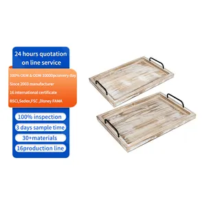 Set of 2 rustic color Wooden Serving Trays home decor wooden Nesting Serving Trays with Handles