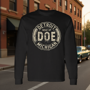 Camiseta de manga larga What Up Doe Detroit Michigan con diseño vintage - Product Image 3