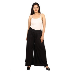 Compre Pantalones Palazzo Negros de Rayón Sólido de Primera Calidad |   Pantalones Étnicos Acampanados de Talla Única para Uso Casual y Diario - Product Image 4