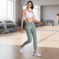 Celana Yoga Kontrol Perut Pinggang Tinggi Wanita 20% Spandex Kantong Samping Legging Olahraga Fitness