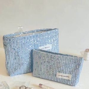 Fashion <b>Large</b> Capacity <b>Cosmetic</b> <b>Bags</b> Sequins with Cotton Evening Clutch Custom Washable Logo Makeup <b>Bag</b> for Women Party Travel - Product Image 3