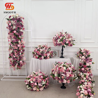 Bouquet de fleurs artificielles en soie rose lisses faites à la main pour centre de table de mariage et de remise de diplôme - Composition florale réaliste