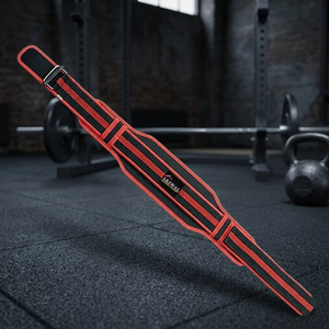 Unisex Premium Quality Durable Weight Lifting Strap High Quality Synthetic Flame Laminated Nylon Black <b>Red</b> Customized Logo - Product Image 2