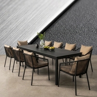 Meubles de jardin, table et chaises de jardin pour villa, ensemble de salle à manger extérieure en teck de luxe, table extérieure pour hôtel, ensemble de salle à manger extérieure pour hôtel