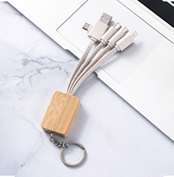 Gantungan kunci kabel pengisi daya Multi, Gantungan Kunci USB c dua tarikan, tiga kabel Data bambu Tipe C untuk ponsel