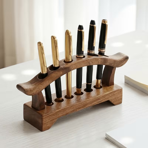 Organizador de Escritorio Estilo Vintage, Portalápices de Nogal, Soporte para Brochas de Maquillaje y Utensilios de Escritura con 6 Ranuras para Oficinas, Escuelas y Uso Doméstico - Product Image 4