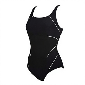 New Plus Size Solid One-Piece Women's Swimsuit with Crystal Front Design Anti-Chlorine Polyester Professional Swimming Beachwear - Product Image 3