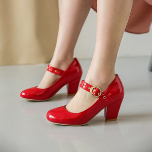 Zapatos de Tacón Alto de 7.5cm con Hebilla Dorada y Punta Redonda de <span class=keywords><strong>Charol</strong></span> Amarillo, Estilo Mary Jane, para Mujer, Venta al Por Mayor de Xuanhui Fashion - Product Image 3