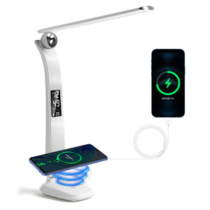 Wireless Charger Pad LED Desk <b>Lamp</b> Temperature Alarm Clock Eye Protect <b>Study</b> Business Light <b>Table</b> <b>Lamp</b> 10W Fast Charging Station - Product Image 6