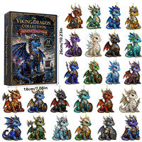 Calendrier de l'Avent Thème Dragon Viking - 24 Pendentifs en Verre Boîte Mystère - Ornement de Noël à Suspendre - Collection Décorations Plates