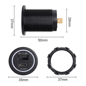 Enchufe de cargador de coche USB dual 2.4A 5V tipo C adaptador de toma de corriente con puerto hembra para 12-24V coches camiones vehículos marinos - Product Image 2