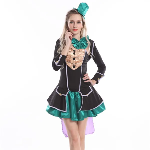 Ecowalson Alice im Wunderland Clown Mad Hatter Kostüm für Erwachsene Frauen Fantasien Sexy Magier Cosplay Halloween Karneval Magie
