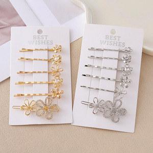 Lot de pinces à cheveux coréennes en alliage doré/argenté avec cristaux en forme de cœur pour fêtes, usage quotidien et mariages - Product Image 1