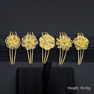 JXX Vente en gros de bracelets arabes en laiton pour femmes, design floral doré 24 carats, bijoux tendance, bracelets épais pour femmes - Product Image 6