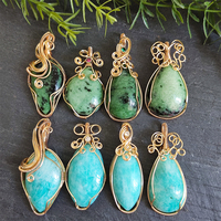 Vente directe d'usine - Pendentif en pierre naturelle, cristal de quartz, amazonite, forme de goutte, enveloppé de fil, pierre de zoïsite rubis