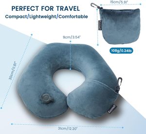Oreiller de voyage gonflable Keemall pour <span class=keywords><strong>avion</strong></span>, train, voiture, avec housse lavable, en forme de U, pour la sieste au bureau - Product Image 5