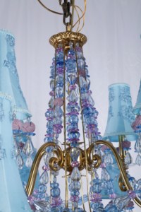 Exquisite Brass Crystal Shaded Chandelier French Luxury Blue Fabric <strong>Shade</strong> <strong>Beaded</strong> Hanging <strong>Light</strong> for Hotel Lobby - Product Image 2