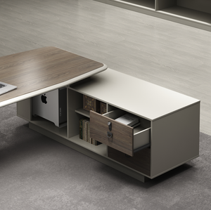 Grand <span class=keywords><strong>bureau</strong></span> de direction en L 2,4-<span class=keywords><strong>3M</strong></span> 1800D, poste de travail de salle de réunion exécutif avec armoire latérale multi-tiroirs verrouillable intégrée - Product Image 6