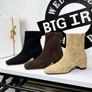 <span class=keywords><strong>Bottines</strong></span> en daim <span class=keywords><strong>nude</strong></span> à bout carré et talon bas, fermeture éclair arrière, <span class=keywords><strong>bottines</strong></span> extensibles pour femmes - Product Image 2
