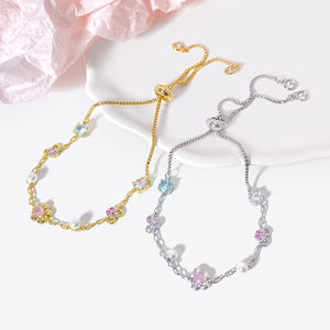 Wholesale Fashion Jewelry Flower <b>Bracelets</b> & Bangles Link Chain Crystal Zircon Pearl Chain <b>Bracelets</b> for Women - Product Image 2