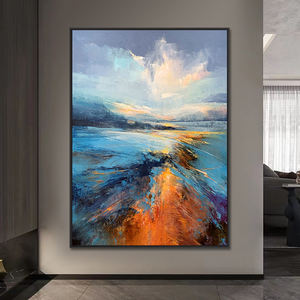 Original Home Decor peint à la main moderne bleu océan oeuvre <span class=keywords><strong>coucher</strong></span> <span class=keywords><strong>de</strong></span> <span class=keywords><strong>soleil</strong></span> côtier mur Art abstrait paysage marin peintures - Product Image 4