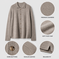 Cardigan en cachemire 100% tricoté, coupe ample, col à revers, simple boutonnage, style pull simple, vêtement d'extérieur en cachemire, logo frontal, Printemps Automne