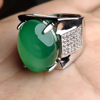 Anillo de Jade Natural con Gema Esmeralda Verde al por Mayor, Joyería de Plata de Ley con Baño de Jade