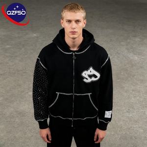 QZFSO Custom Stitch Sewing <b>Zip</b> <b>up</b> Embroidered Patch Screen Printing LOGO Sweatshirt Mix Rhinestone Colour Full Rhinestone <b>Hoodie</b> - Product Image 1