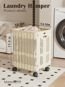 Wholesale Bathroom Colorful Large Capacity Portable <b>Foldable</b> Rolling Plastic Laundry <b>Basket</b> for Clothing - Product Image 4