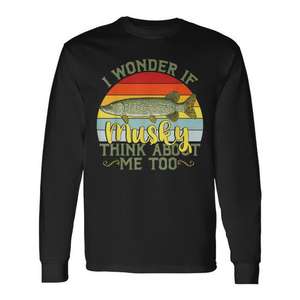 Camiseta de Pesca Vintage de Manga Larga, Algodón Suave con Estampado de Musky, para Adultos, Todas las Temporadas, Ropa Deportiva - Product Image 1