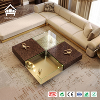 Table basse modulaire de luxe en marbre et verre avec sculpture de scorpion doré – Personnalisation complète de mobilier pour toute la maison
