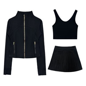 Ensemble trois pièces Luludarling automne : veste ajustée à col montant + <span class=keywords><strong>jupe</strong></span> plissée taille haute à séchage rapide + haut en U - Product Image 4