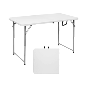 Byliable Mesa plegable de plástico de alta resistencia portátil de 4 pies con asa de transporte de altura ajustable blanca-1 año de garantía - Product Image 1