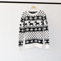 Pull en tricot jacquard pour femme, motif rennes et flocons de neige de Noël, col rond, manches longues, décontracté, grande taille, haut de fête pour femme