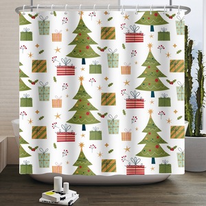 Cortina de Ducha de Poliéster con Diseño de Jengibre Navideño Verde, Cortina de Baño con Impresión Digital, Impermeable, Personalizada, Moderna, al por Mayor - Product Image 3