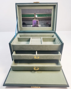 Espejo de Maquillaje de Lujo con Logotipo Personalizado, Estuche de Cosméticos Rígido Multifuncional de Cuero PU Verde, Caja para Joyas - Product Image 3