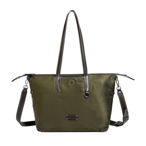 Bolso Tote de Nailon Personalizado para Mujer, Verde Oliva y Negro, Dos Asas, Cierre de Cremallera, Impermeable, Estilo Minimalista, para Uso Diario, Bolso de Hombro - Product Image 2