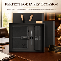 Coffrets cadeaux personnalisés avec logo, coffret cadeau d'entreprise de luxe, coffret promotionnel pour clients et employés, comprenant un carnet, un stylo et une gourde isotherme.