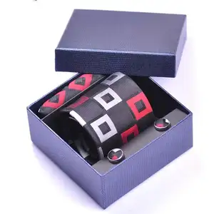 High Quality Plaid Silk Necktie Gift Set with Cufflink and Handkerchief