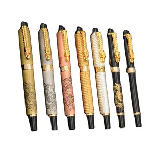 Jinhao Brand New Golden Dragon Red Crystal Eyes Fountain Pen with Push in Style Ink Converter Cartridge Replaceable Fountain Pen