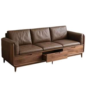 Ensemble de canapés en bois <span class=keywords><strong>massif</strong></span> de style chinois moderne minimaliste, bois de noyer noir, canapé en cuir en ligne droite pour salon - Product Image 5