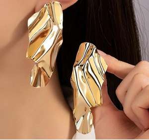 欧美时尚耳钉创意几何金属亮片新款时尚不对称大品牌夸张设计 - Product Image 3