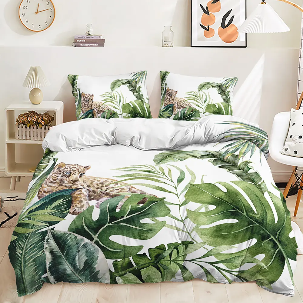 100% coton literie coton drap ensemble couette couverture plante photo drap de lit ensemble de literie de luxe